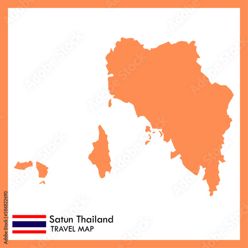Orange map Satun province is one of Thailand with flag picture.