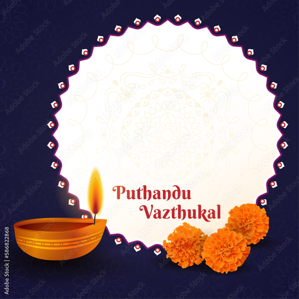 Tamil New Year Puthandu Vazthukal Poster background design with lamp