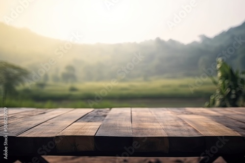 wooden table with a blurred background. Generative AI