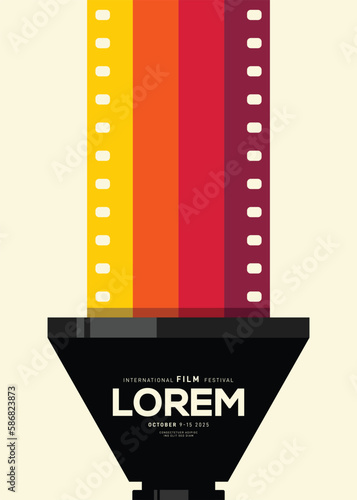 Movie and film poster design template background with vintage filmstrip