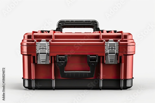 red and black toolbox on a white background. Generative AI photo