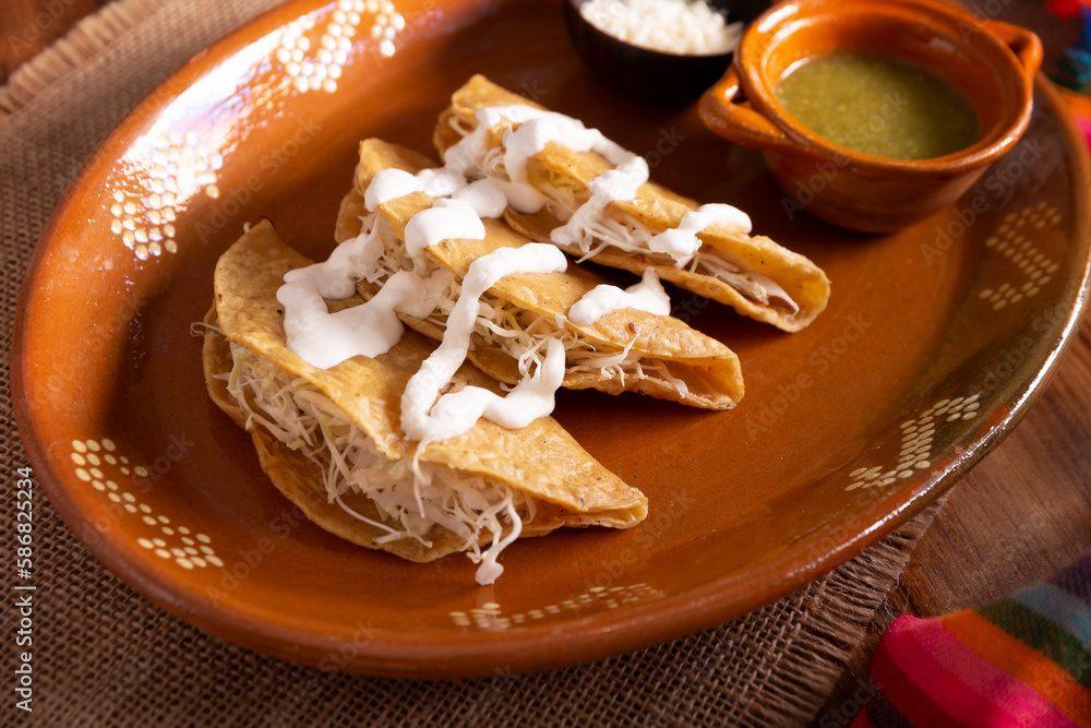 Potato quesadillas. Fried quesadillas made with corn tortillas, they