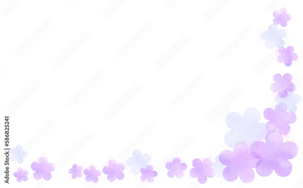 花柄シルエットのL字フレーム・パープル 春-夏イメージ-ふんわり水彩画テクスチャ イラスト素材 差分有