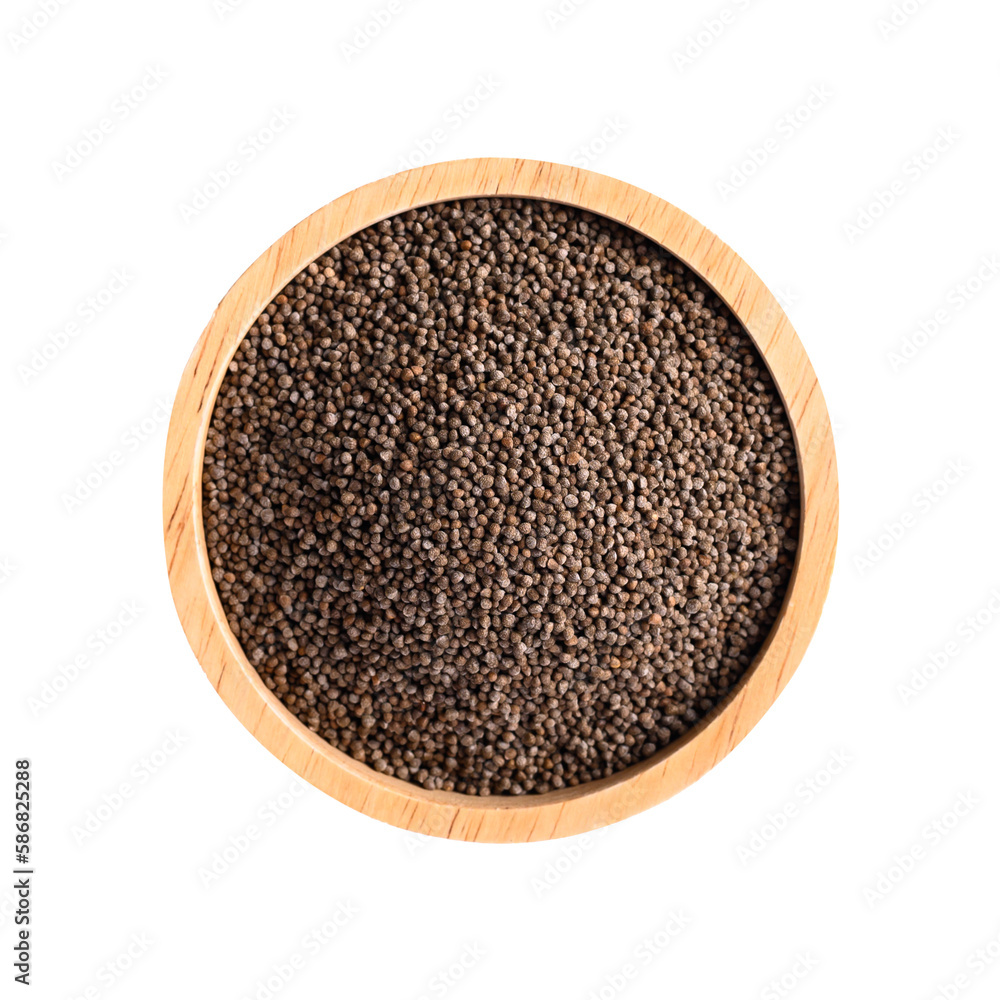 Perilla seeds in a wooden bowl, Healthy herbal seed ingredients in Asian food Perilla seeds in a wooden bowl, Healthy herbal seed ingredients in Asian food