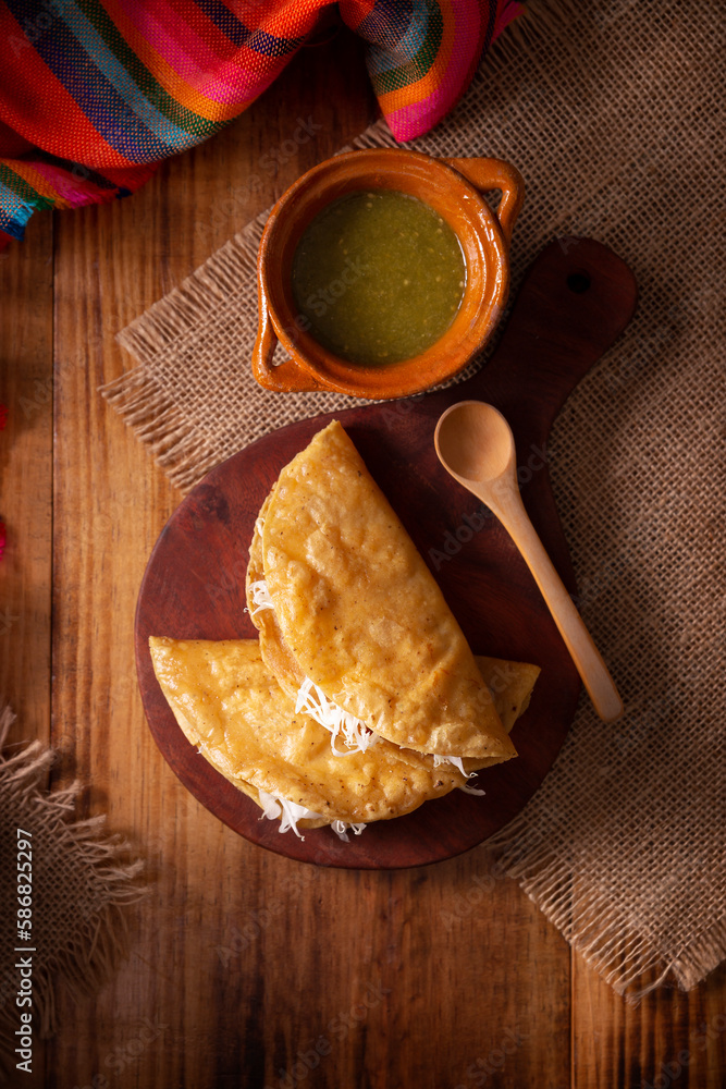 Potato quesadillas. Fried quesadillas made with corn tortillas, they