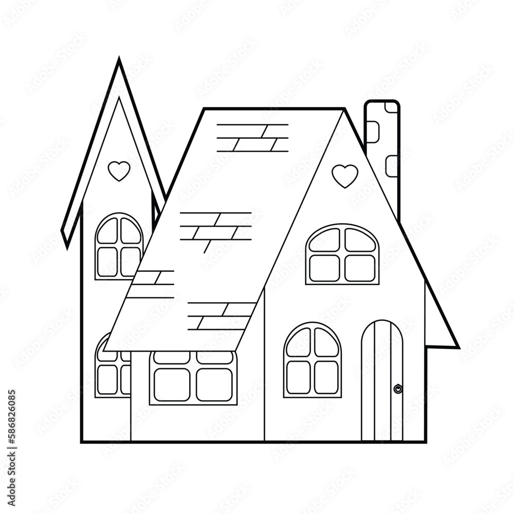 Vector modern contour illustration of a cute country house isolated ...