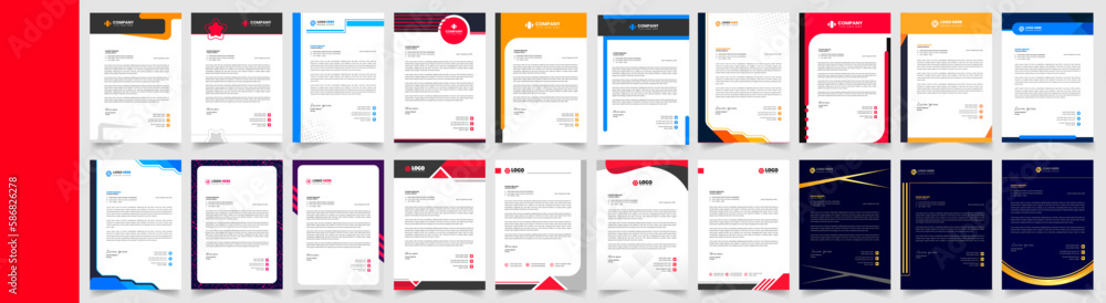 corporate business proposal letterhead design template set with green, red, blue and yellow color. business letterhead mega set. business letter head mega bundle.