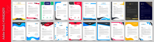 corporate business proposal letterhead design template set with green, red, blue and yellow color. business letterhead mega set. business letter head mega bundle.