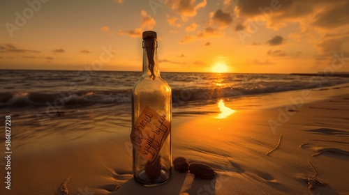 bottle on the beach, generative AI