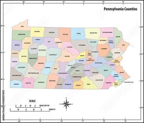 pennsylvania state outline administrative and political vector map in color