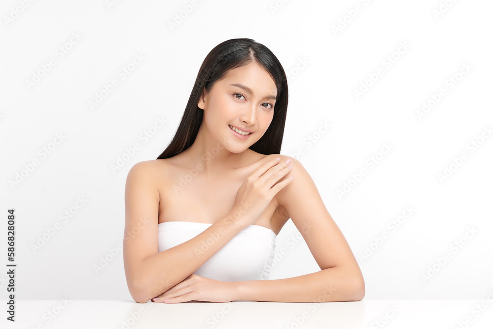 Beautiful young asian woman with clean fresh skin on white background, Face care, Facial treatment, Cosmetology, beauty and spa, Asian women portrait. Beautiful young asian woman with clean fresh skin on white background, Face care, Facial treatment, Cosmetology, beauty and spa, Asian women portrait.