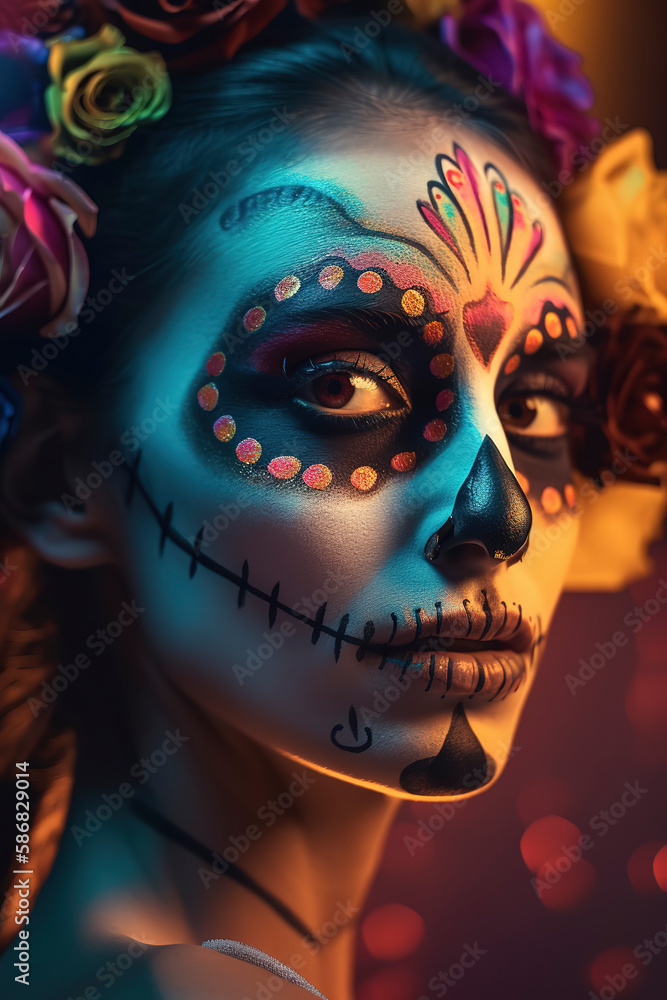 Beautiful Mexican girl with day of the dead make up, catrina, dia de ...