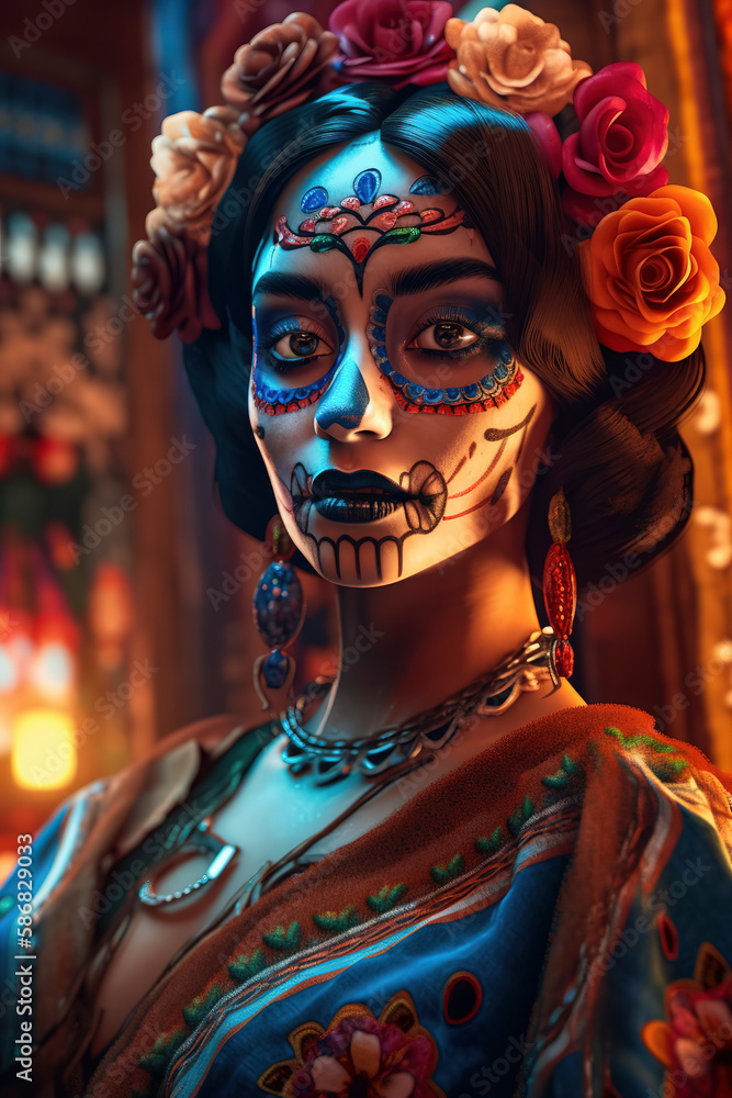 Beautiful Mexican girl with day of the dead make up, catrina, dia de ...