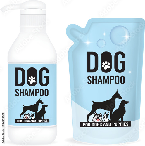 Design a shampoo bottle with a pump cap for dogs. Illustration vector