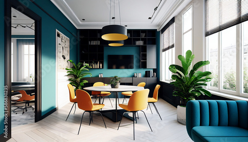 Bright and elegant co-working office interior. Generative AI © Aura