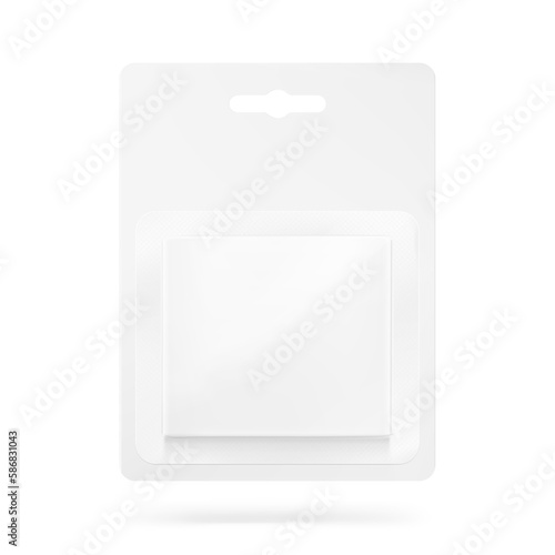 Blister package mockup. Front view. Vector illustration isolated on white background. Perfect for pack shot product. Easy to customise for your product. EPS10.	