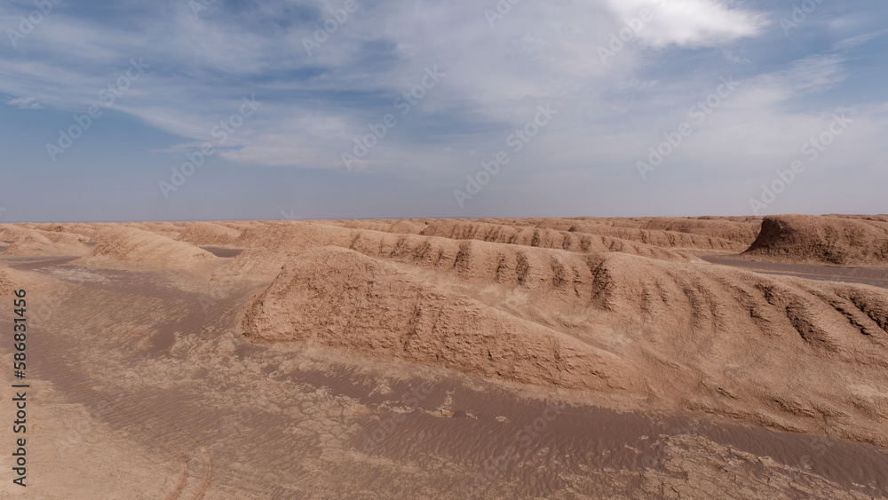 Peaceful view of the beautiful Dasht-e Lut Desert and its rock formations (Kaluts), Kerman Province, Iran