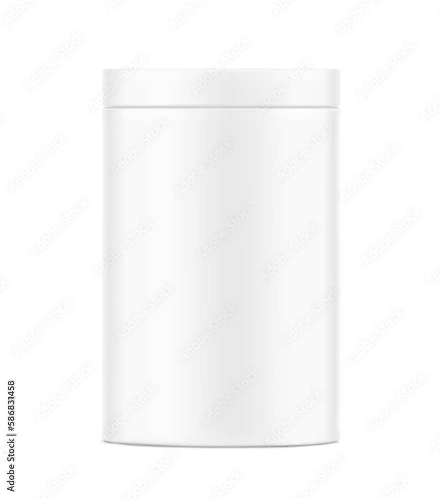 Round package container mockup. Vector illustration isolated on white background. Can be use for your design, advertising, promo and etc. Front view. EPS10. Round package container mockup. Vector illustration isolated on white background. Can be use for your design, advertising, promo and etc. Front view. EPS10.
