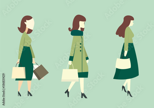 Collection girl shopping flat illustration vector