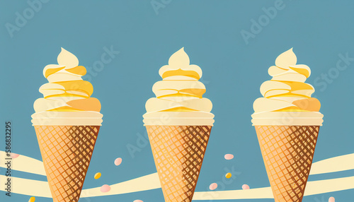 Classic Vanilla Summer Background with Vanilla Ice Cream. Generative AI