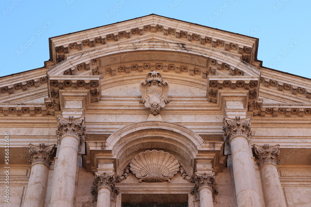 Santa Maria in Portico in Campitelli Church Facade Close Up in Rome, Italy