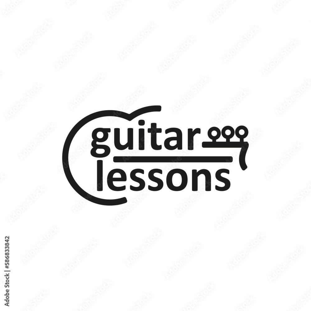 Guitar lessons vector logo with text. Guitar lessons vector logo with text.