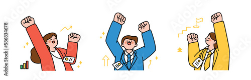Finance and people, accounts for household economic growth, investment plan management. Employees are cheering. Vector illustration. 