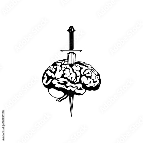 vector illustration of a brain impaled by a dagger