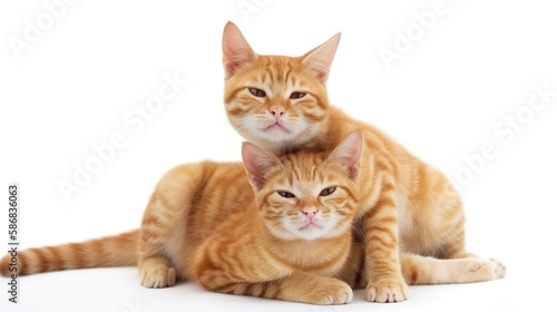 A Close-Up Photograph of A Ginger Cat Embracing and Grooming Another Feline