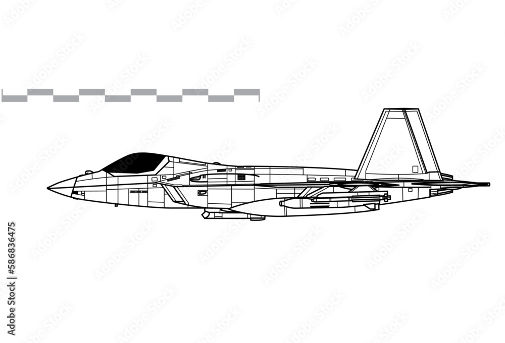 KAI KF-21 Boramae. Vector drawing of multirole stealth combat aircraft. Side view. Image for illustration and infographics. KAI KF-21 Boramae. Vector drawing of multirole stealth combat aircraft. Side view. Image for illustration and infographics.