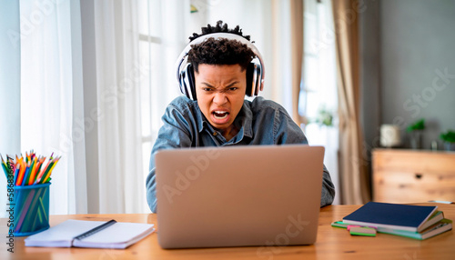 angry teenager playing online games. gaming 