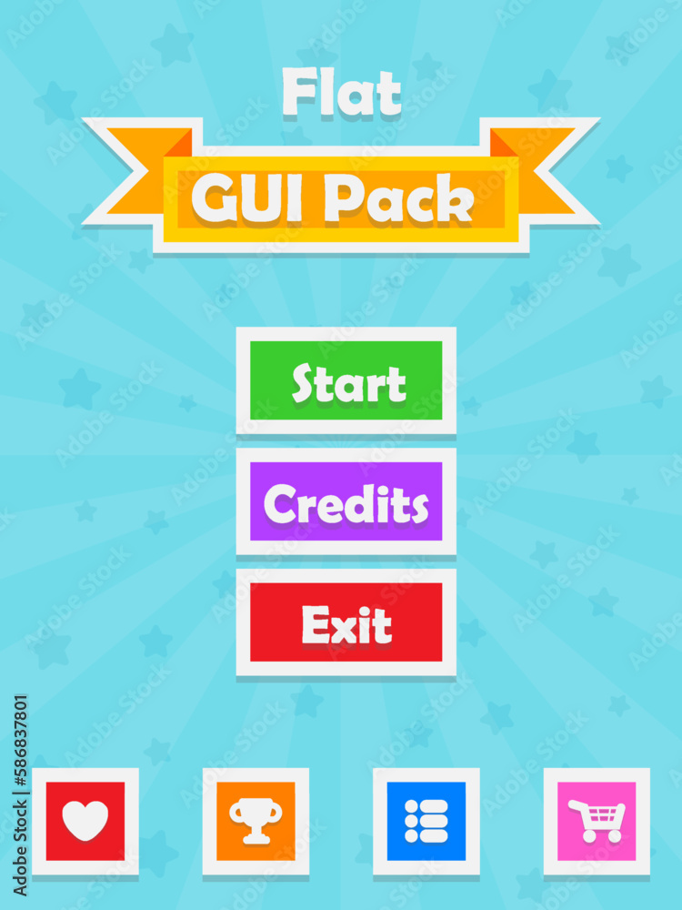 Menu of game graphic user interface on screen of 2d mobile game ...