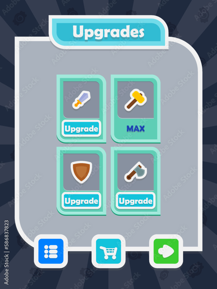 Menu of game graphic user interface on screen of 2d mobile game ...