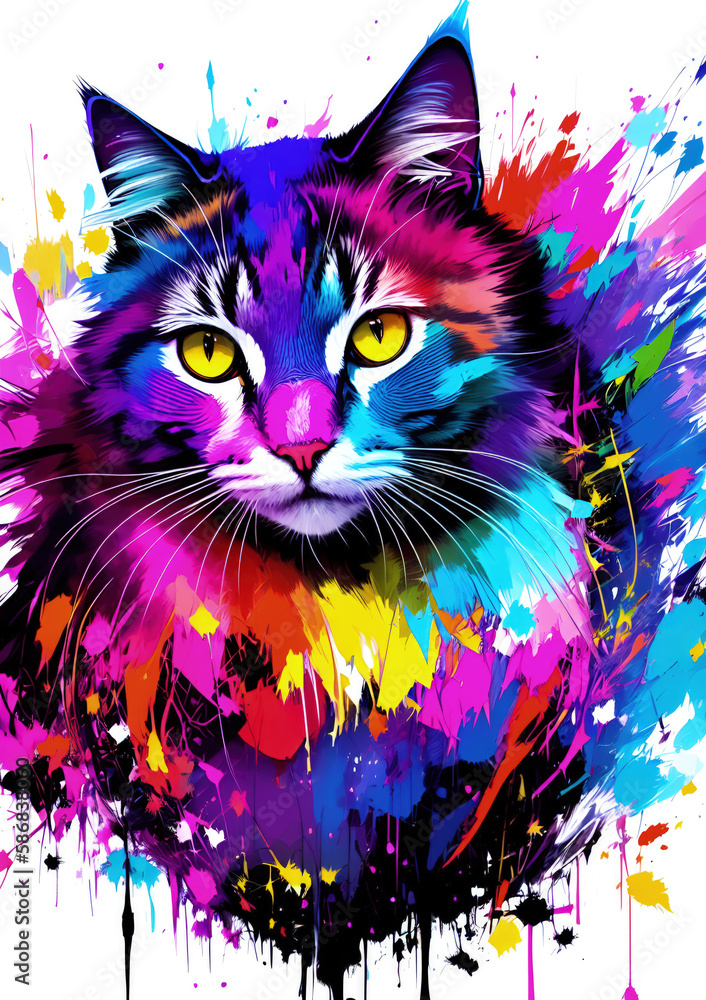 Cat with abstract beauty, looking at the camera, psychedelic colors, dynamic, highly detailed, digital painting, smooth, sharp focus, illustration Generative AI Cat with abstract beauty, looking at the camera, psychedelic colors, dynamic, highly detailed, digital painting, smooth, sharp focus, illustration Generative AI