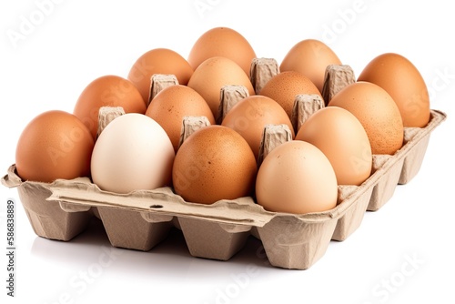 carton of fresh eggs on a clean white background. Generative AI © AkuAku