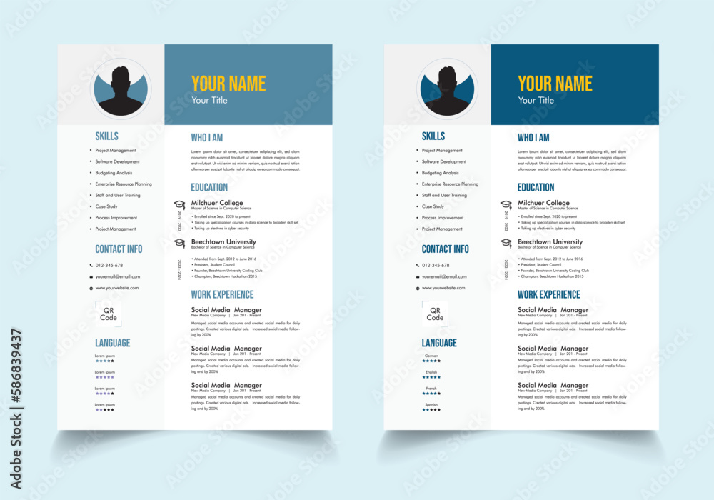 Obraz premium Professional Resume CV Template Layout