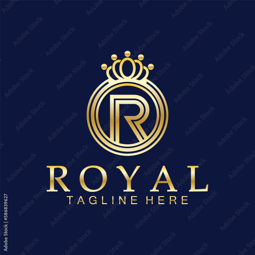 R initial royal crown logo. Royal, King, queen luxury symbol. Font emblem. R initial royal crown logo. Royal, King, queen luxury symbol. Font emblem.