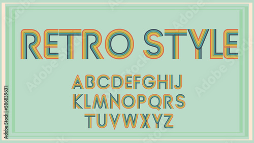 Vector of retro style alphabet , retro vintage 70s style stripes of alphabet , Lettering stylish 70s 