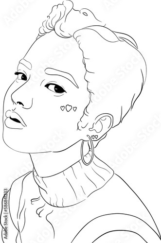 aesthetic lineart fashion portrait of young beautiful woman