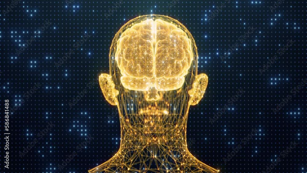 Technology AI Brain Artificial intelligence - concept 3d render background glowing AI visualize on LED dot flickering background Technology AI Brain Artificial intelligence - concept 3d render background glowing AI visualize on LED dot flickering background