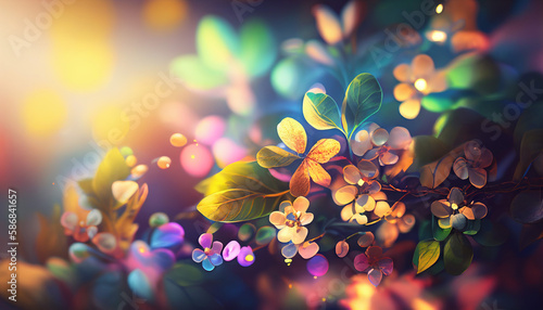 colorful Spring background with bokeh 3d rendering. Generative AI © Aura