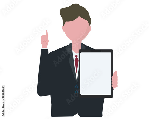タブレットを見せて説明をするビジネスマン