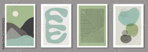 Set of minimalist posters with abstract organic shapes composition