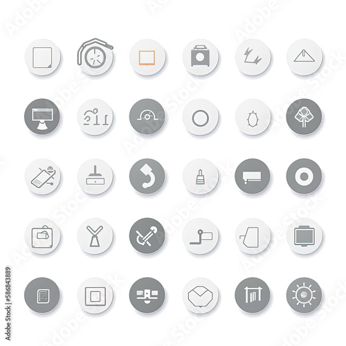 Minimalistic set of web user interface (UI) icons, featuring simple and clean line art designs for various common elements and actions