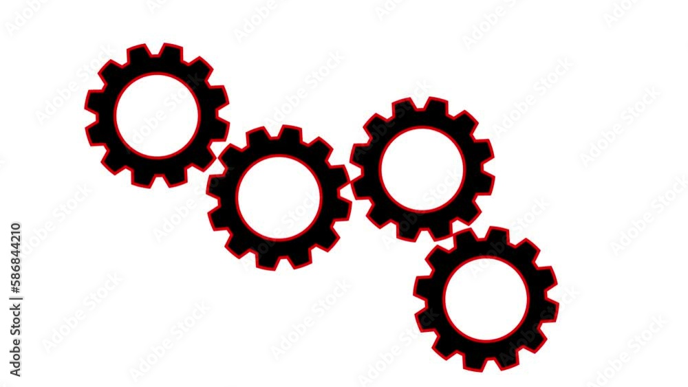 Four Rotating Red Gears Animation. Spinning Cogwheels Seamless Loop. Four Rotating Red Gears Animation. Spinning Cogwheels Seamless Loop.