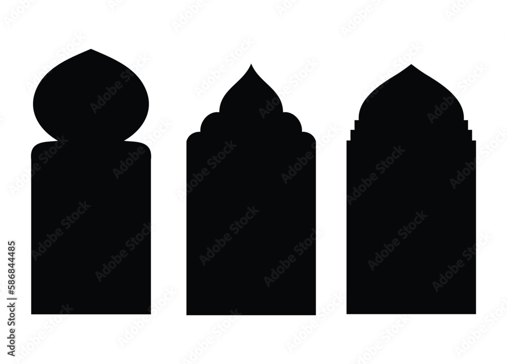 Islamic windows and arches. set of silhouette of Islamic Bagde. Islamic Design, Label, Sign, Sticker, icon, symbol Islamic windows and arches. set of silhouette of Islamic Bagde. Islamic Design, Label, Sign, Sticker, icon, symbol