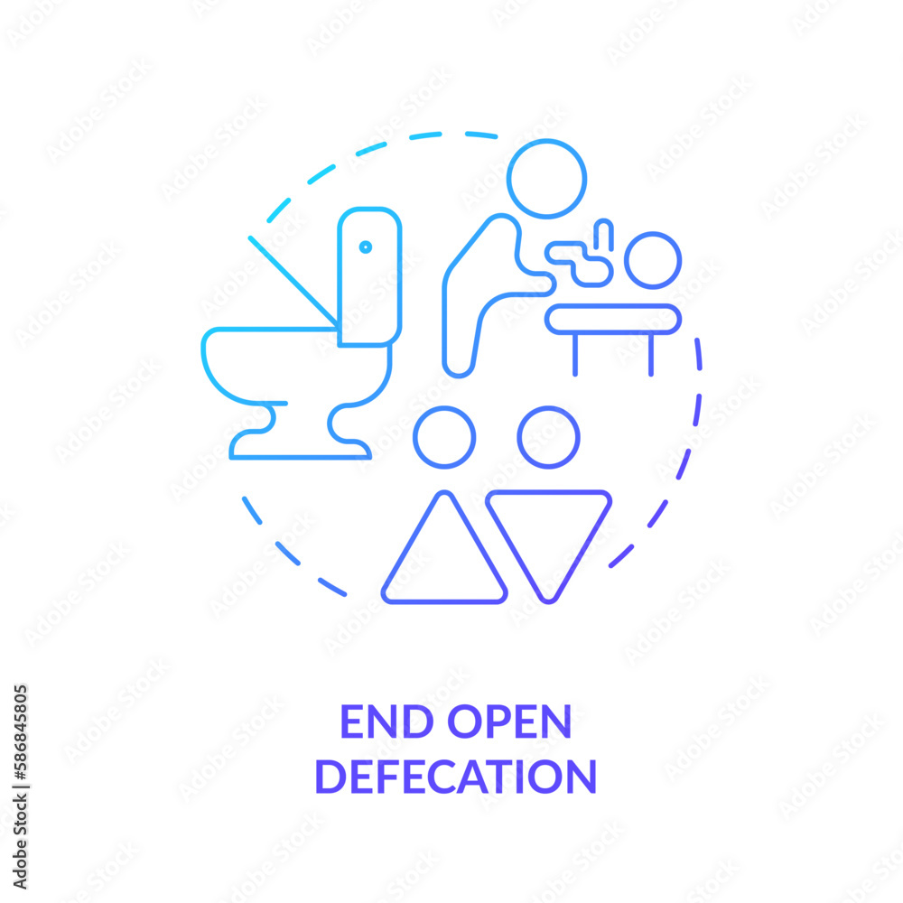 End open defecation blue gradient concept icon. Access to hygiene. Clean water and sanitation abstract idea thin line illustration. Isolated outline drawing. Myriad Pro-Bold font used End open defecation blue gradient concept icon. Access to hygiene. Clean water and sanitation abstract idea thin line illustration. Isolated outline drawing. Myriad Pro-Bold font used