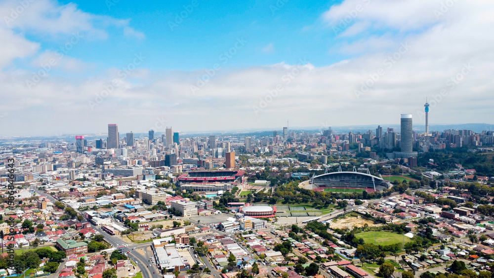 Fototapeta premium aerial view of johannesburg city skyline, south africa