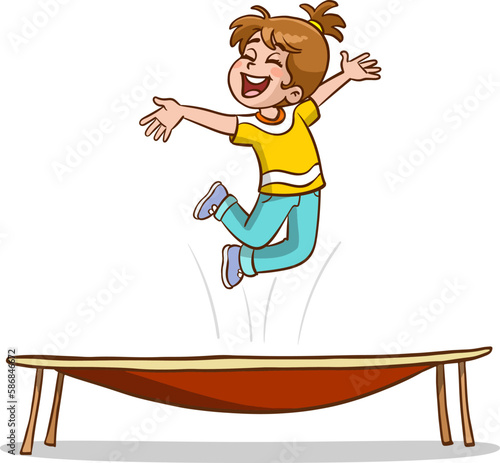 kids jumping on trampoline cartoon vector