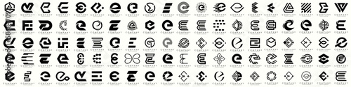 mega collection letters E logo design inspiration. minimalist abstract letter logos with black color